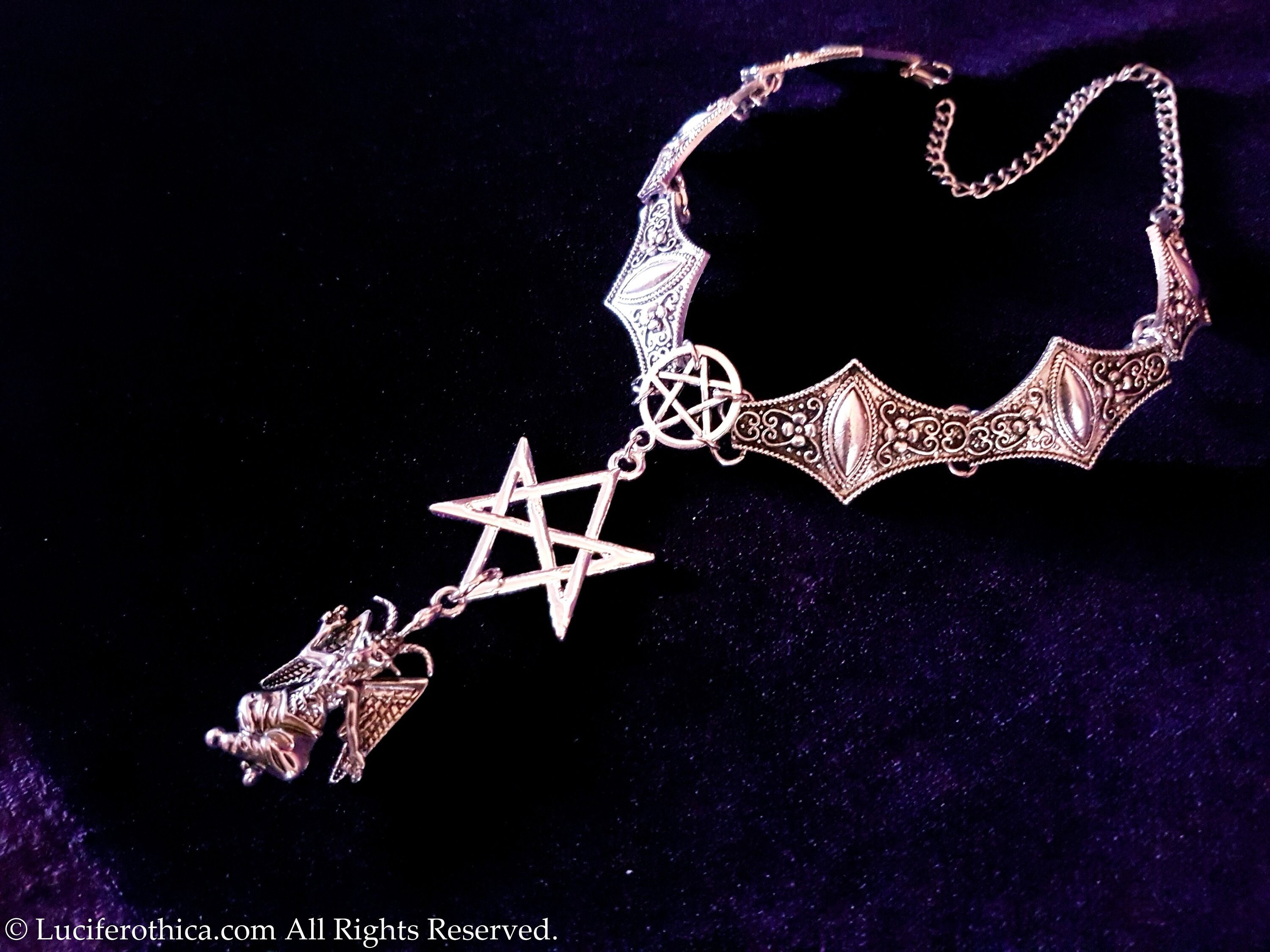 Gothic Leather Pentagram Choker Pagan Wicca Spiked Choker 