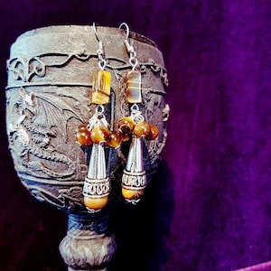 Tiger Eye Earrings - gothic boho cluster crystal gemstone spiritual tigereye wicca boho gothic protection magical witch pagan