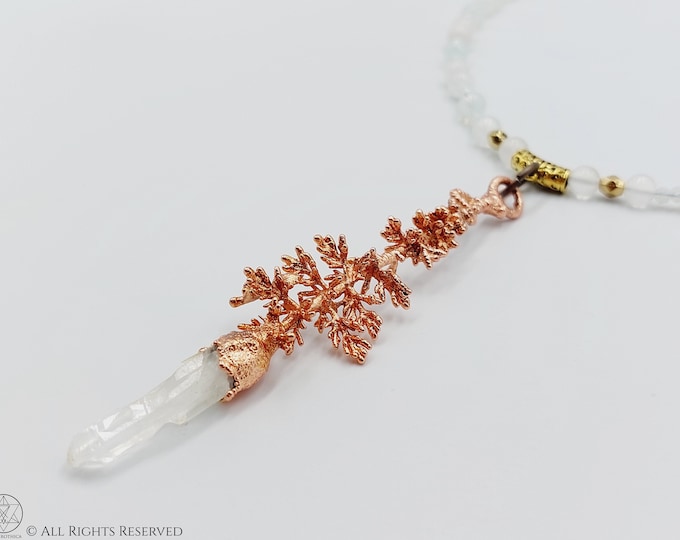 Yarrow Necklace with Selenite & Crystal Quartz (Electroformed Copper)