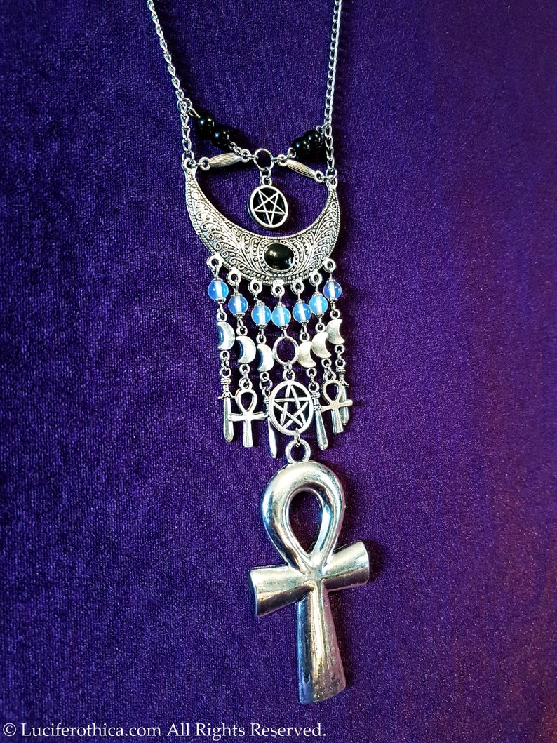 Collar Astarte Ishtar Ashtoreth wicca wiccan ankh luna creciente pentagrama collar lilith inanna regalo diosa hecho a mano imagen 6