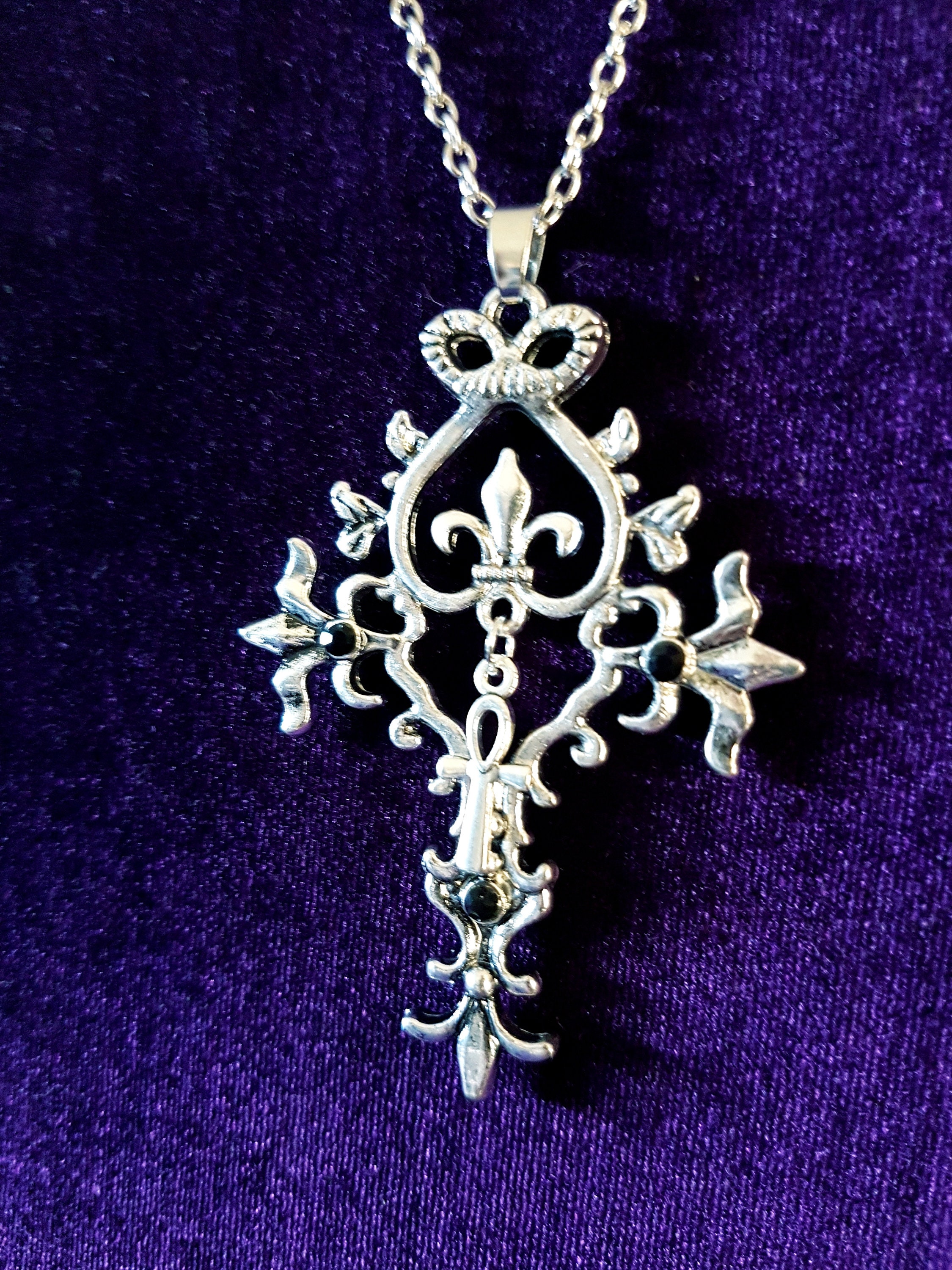 Fleur de lis Gothic Cross Ankh Pendant