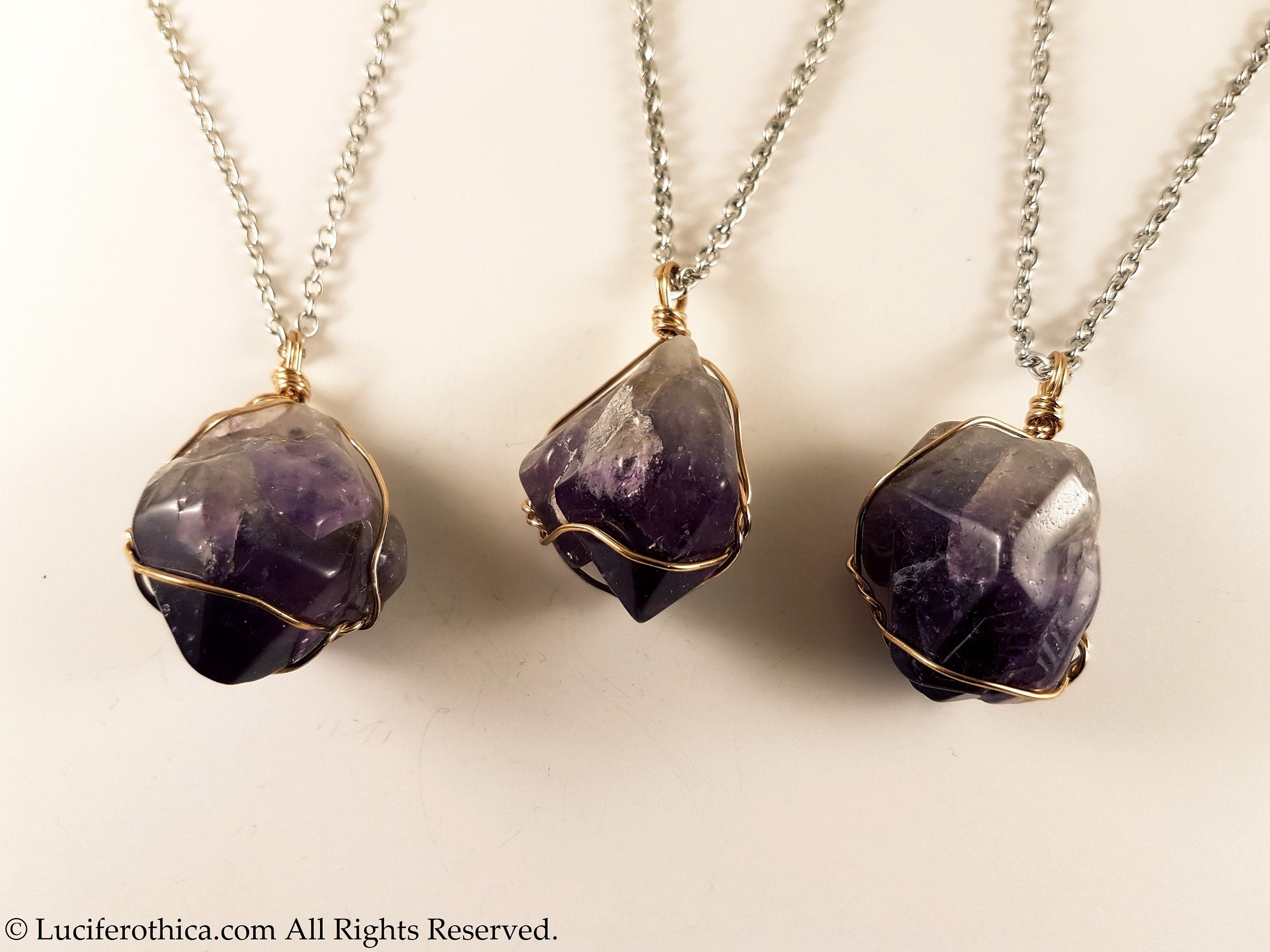 Wire Wrapped Amethyst Pendant (3 Pieces)