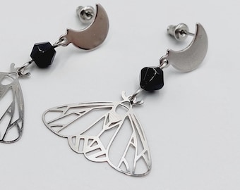 Crescent Moon Moth Earstuds (Stainless Steel)