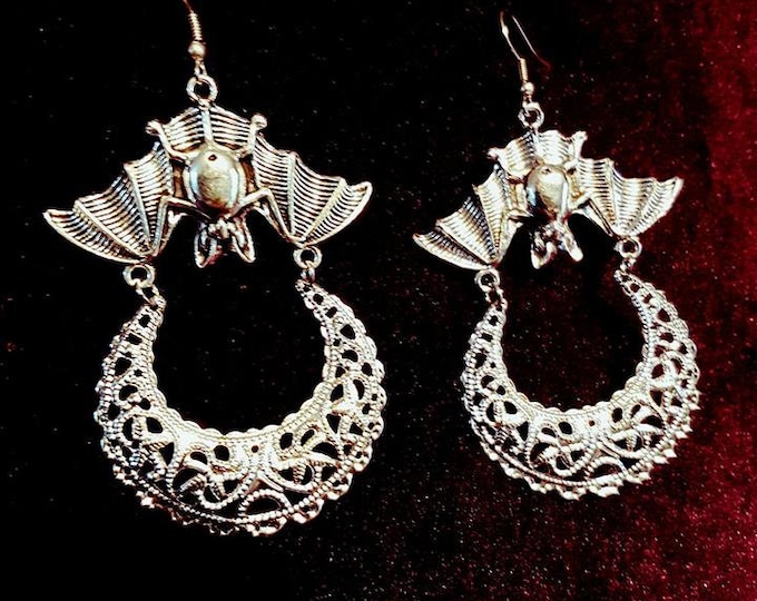 Upside Down Moon Bat Earrings