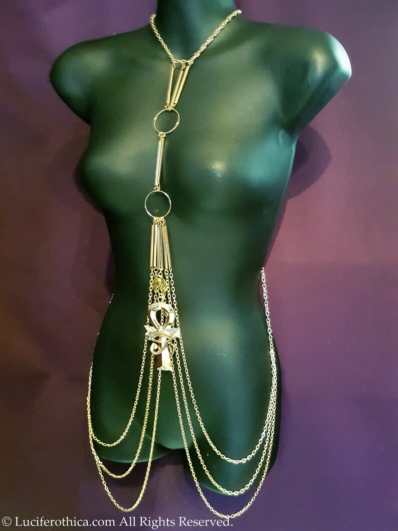 Egyptian Ankh Body Chain Harness gothic occult fetish egyptian jewellery bdsm chain harnas