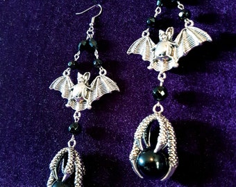 Vampire Bat Onyx Claw Earrings