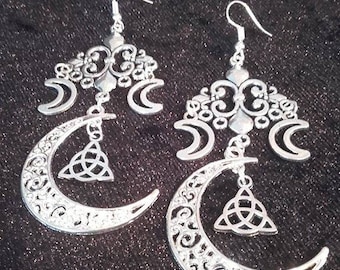 Triquetra Moon Earrings - gothic occult wiccan gothic witch fleur de lis moon jewelery pagan
