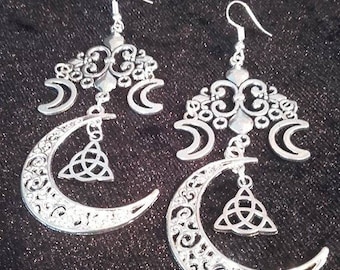 Triquetra Mond Ohrringe - gothic okkult wiccan gothic hexe fleur de lis mond schmuck pagan