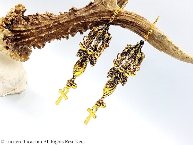 occult egyptian royalty pharao vampire ankh necklace immortality gothic big vampire ball jewellery gothic earrings Royal Ankh Earrings
