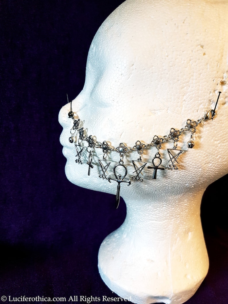 goth gothic occult nose jewellery nose piercing Vampire Ankh Sigil of Lucifer Nosechain