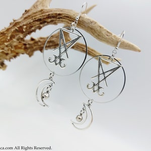 Sigil of Lucifer Crescent Moon Bell Earrings Moon Sigil Luciferian