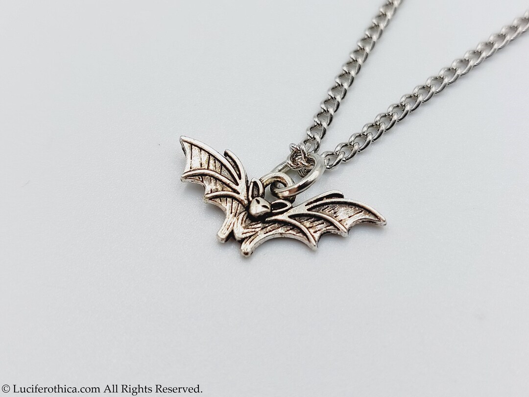 925 Silber Grosser Edler Fledermaus-Flügel Onyx Ketten-Anhänger, Gotik