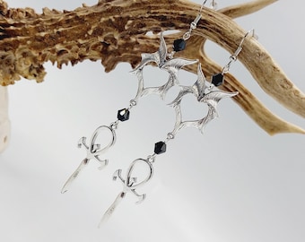 Vampire Ankh Bat Wing Earrings