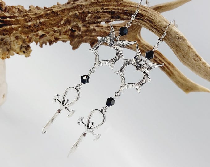 Vampire Ankh Bat Wing Earrings