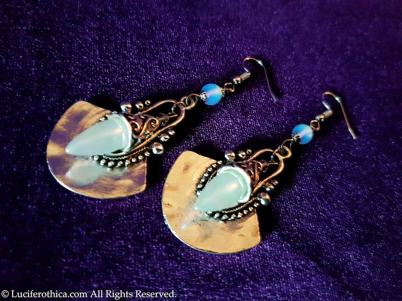 Tear Drop Earrings Opalite shimmering tears newage jewelry stargate gothic goth gift special boho teardrop cone charm fantasy fairy cute