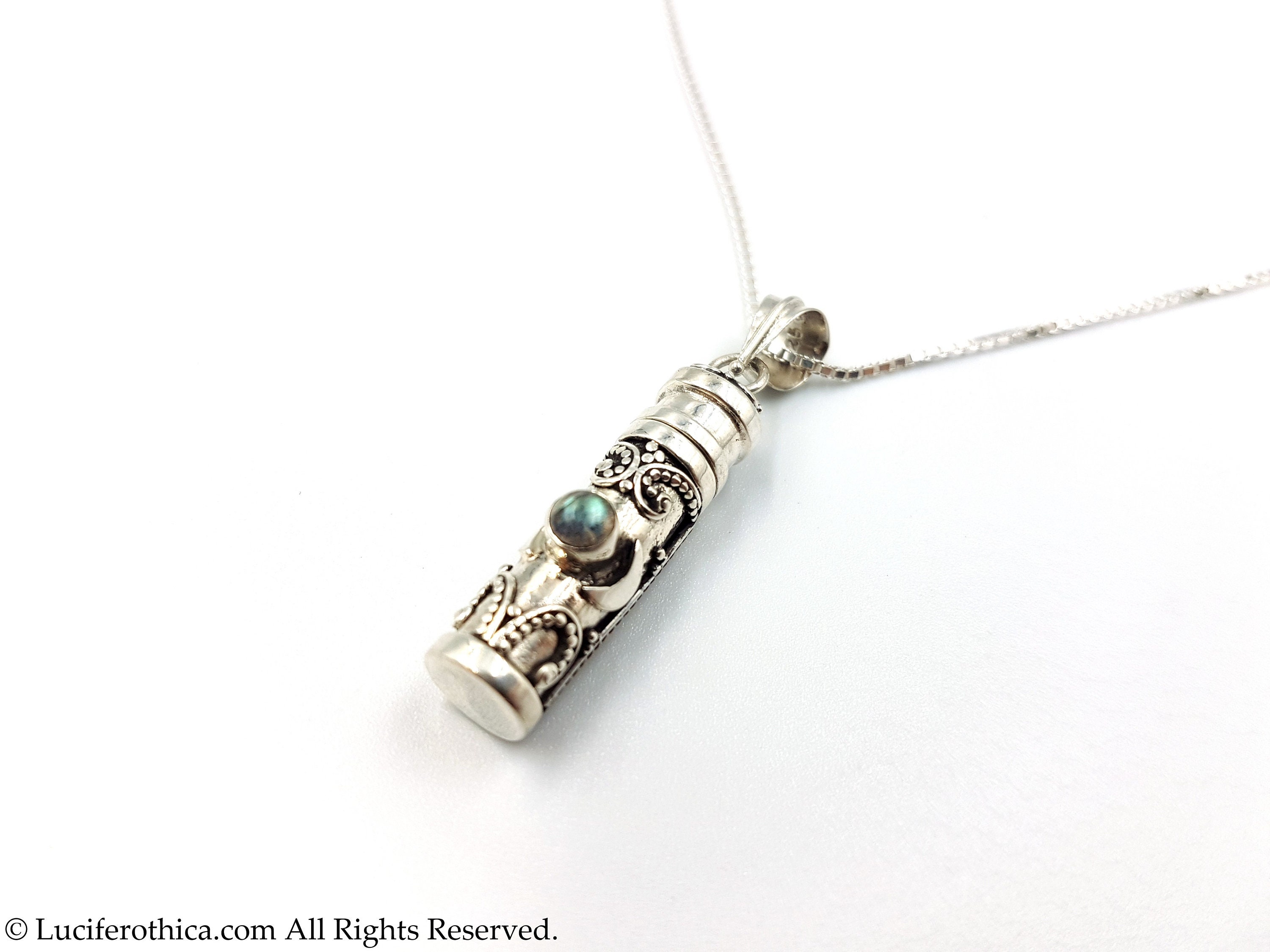 Sterling Silver Triple Moon Poison Locket with Labradorite (925)