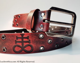 Satanic Cross | Brimstone | Leviathan Leather Belt (Satanic Red)