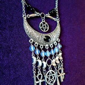 Collar Astarte Ishtar Ashtoreth wicca wiccan ankh luna creciente pentagrama collar lilith inanna regalo diosa hecho a mano imagen 2