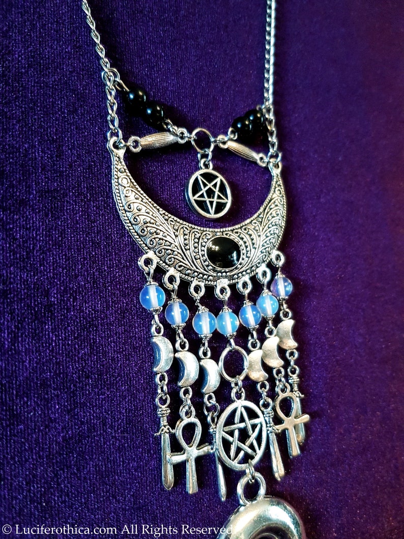 Collar Astarte Ishtar Ashtoreth wicca wiccan ankh luna creciente pentagrama collar lilith inanna regalo diosa hecho a mano imagen 2