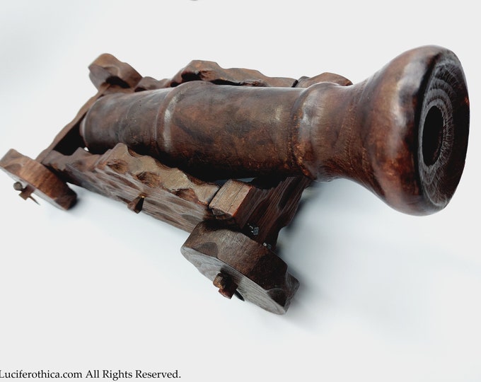 Vintage Wooden Canon Handmade Statue
