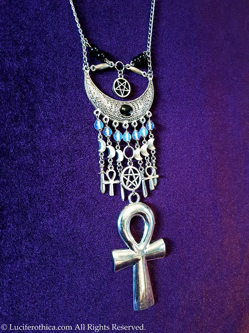 Collar Astarte Ishtar Ashtoreth wicca wiccan ankh luna creciente pentagrama collar lilith inanna regalo diosa hecho a mano imagen 4