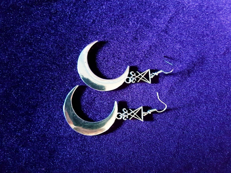 Sigil of Lucifer Crescent Moon Earrings Moon Sigil - Etsy