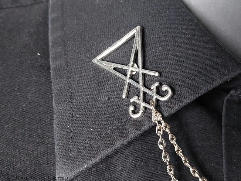 Lucifer Rava Chain Sigil of Lucifer Trident Collar Chain Pin - Luciferian Double Chain ...