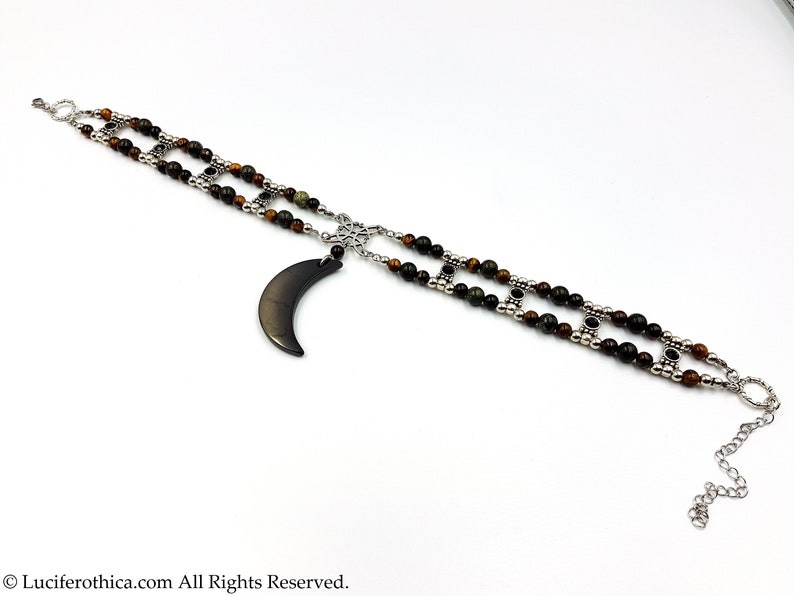 Gothic occult goth gothic crescent moon choker pearl choker beads choker goa jewelry Moon Child Gemstone Choker
