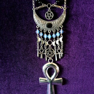 Collar Astarte Ishtar Ashtoreth wicca wiccan ankh luna creciente pentagrama collar lilith inanna regalo diosa hecho a mano imagen 5