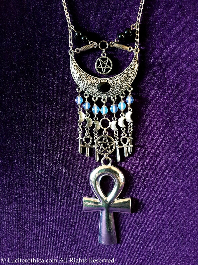 Collar Astarte Ishtar Ashtoreth wicca wiccan ankh luna creciente pentagrama collar lilith inanna regalo diosa hecho a mano imagen 5