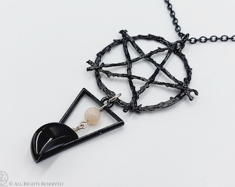 Pentagram Crescent Moon Necklace
