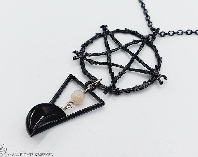 Pentagram Crescent Moon Necklace