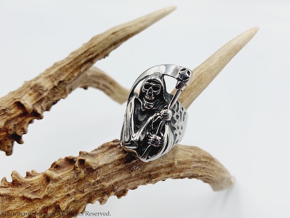 Grim Reaper Ring - Spectre of Death psychopomp Goth gothic skull skeleton scythe santa muerte festival gift marzanna ripper angel Maweth