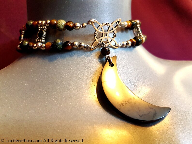 Gothic occult goth gothic crescent moon choker pearl choker beads choker goa jewelry Moon Child Gemstone Choker