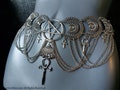 Vampire Ankh Hip Chain Belt - Egyptian belt Occult goth gothic eye of horus ankh symbol chain belt mini bells belly dance inverted pentagram product logo