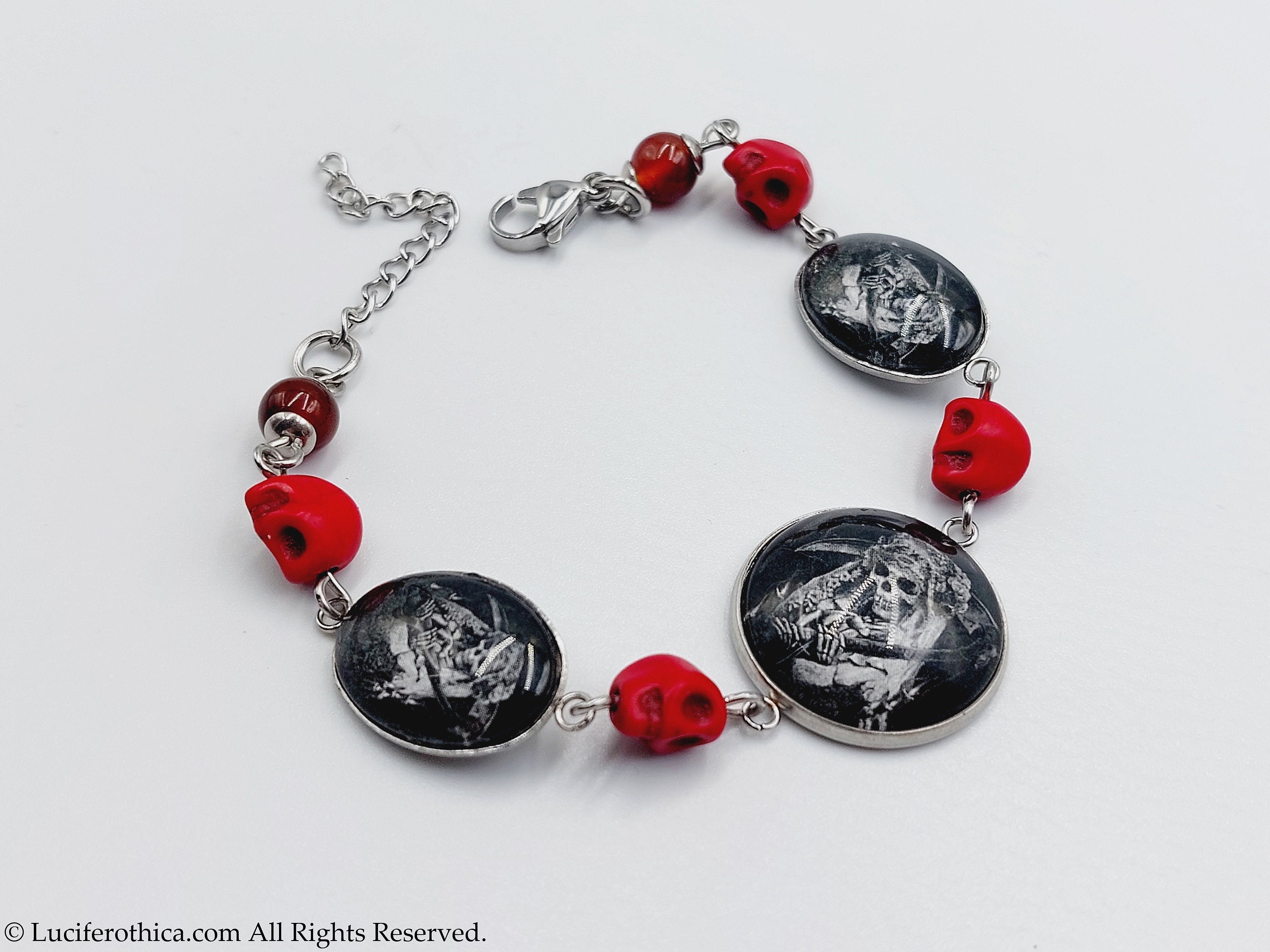 Red & Black Goth Skull Charm Bracelet