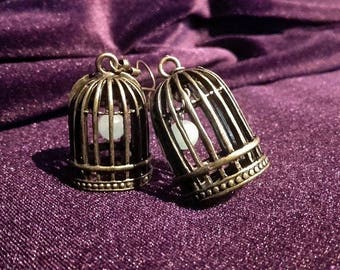 Birdcage Earrings with Crystal Spheres (Amazonite / Amethyst Crystals)