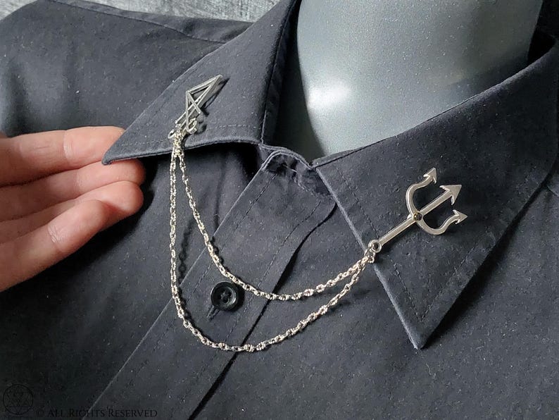 Lucifer Rava Chain Sigil of Lucifer Trident Collar Chain Pin - Luciferian Double Chain ...