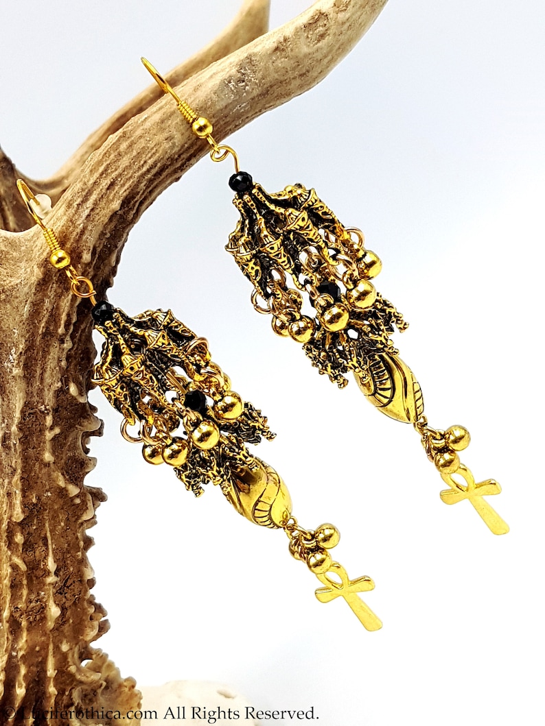 occult egyptian royalty pharao vampire ankh necklace immortality gothic big vampire ball jewellery gothic earrings Royal Ankh Earrings