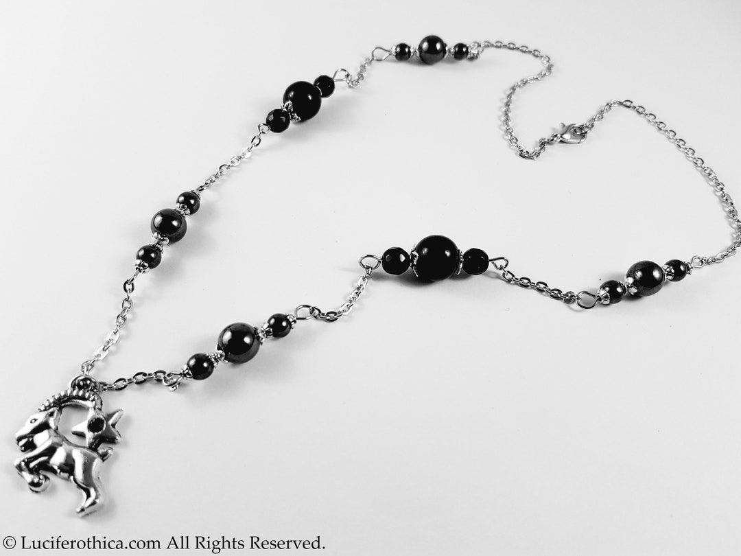 Capricorn Necklace Goat Zodiac Gemstone Pendant Gothic Earth Sign