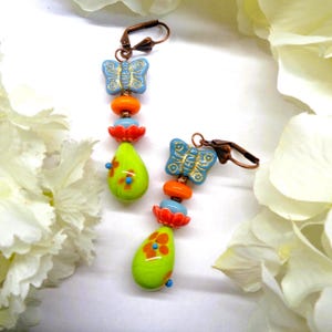 ¡Precio rebajado! Pendientes vibrantes, cristal francés hilado a mano, cristal checo, cerámica, ganchos para pendientes en forma de concha, L=6cm