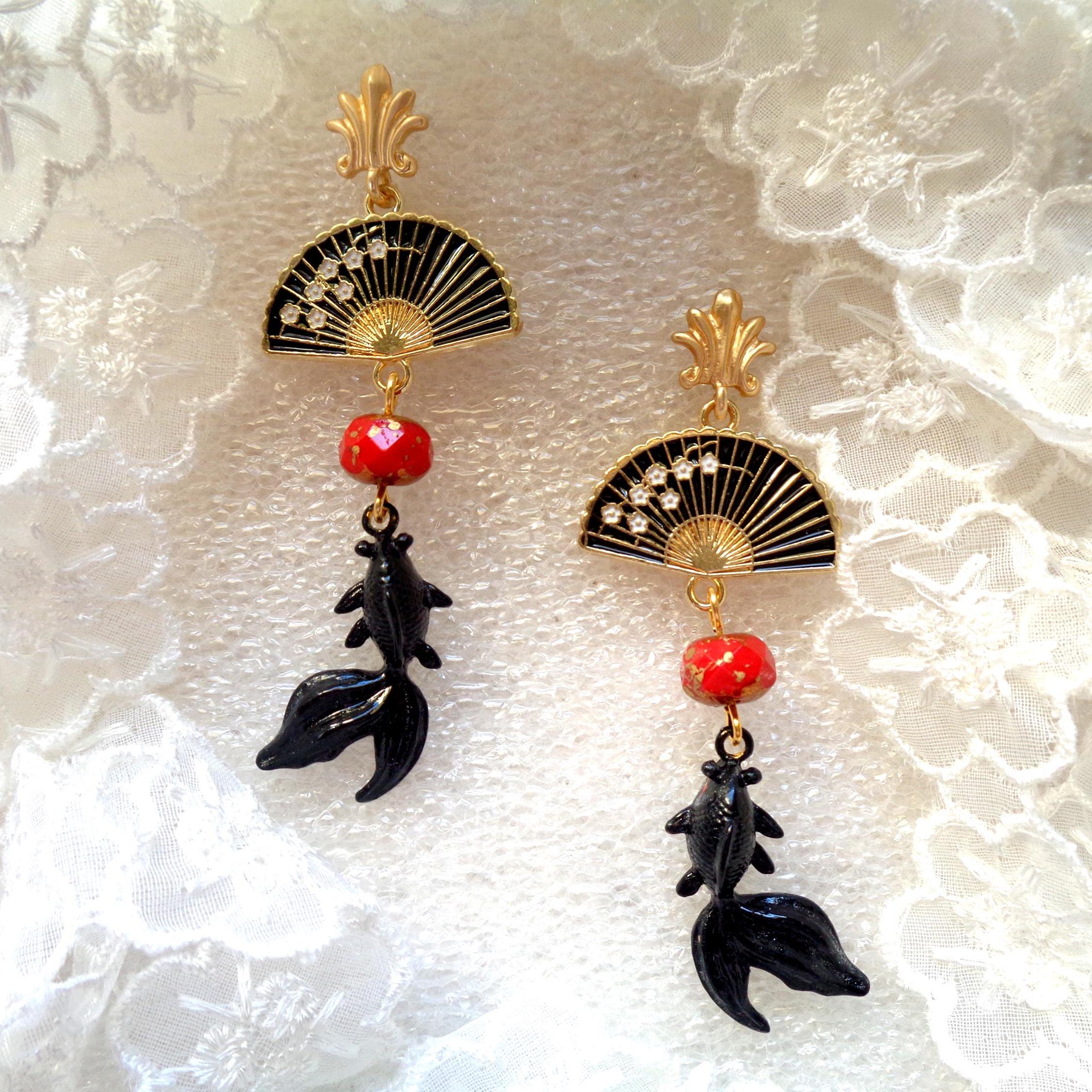 Milue Koi Red Stud Earrings 925 Sterling Silver Fish Ear Studs Jewellery for Woman Girl　並行輸入品