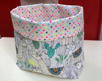 Llama and cactus fabric basket, storage bin, organise box