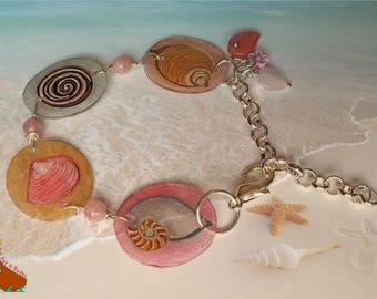 Bracelet parts drawings shells chain charms "Grains of sand" pink beige