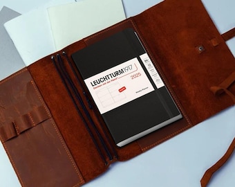 Couverture en cuir Leuchtturm avec porte-stylo, couverture personnalisée leuchtturm1917 a5, couverture en cuir Leuchtturm1917 a6, couverture leuchtturm A4