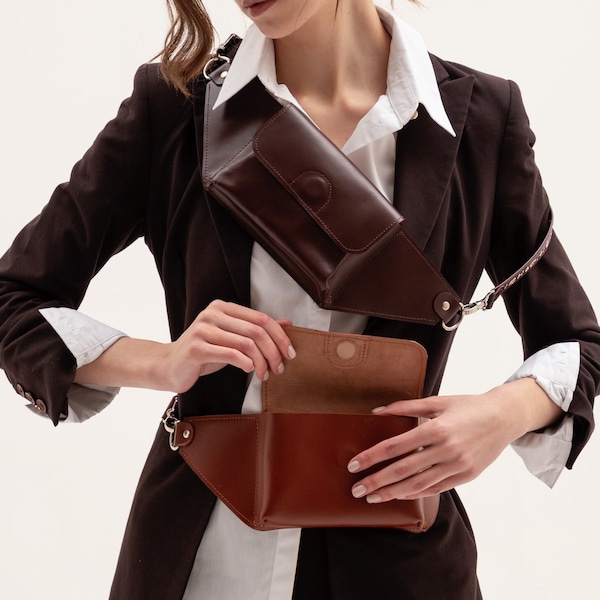 Waist bag leather for women,Brown waist bag,Leather bum bag women,Personalized bum bag,Leather hip bag,Brown leather hip bag