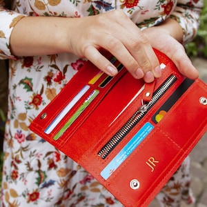 Cartera de piel color coñac, Cartera de piel para mujer, Regalo de San Valentín, Oferta de carteras de piel, Cartera de piel personalizada, Cartera de piel marrón, Regalo para ella