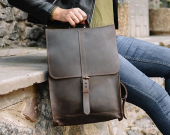 Womens backpack,Laptop Travel Backpack Brown,Leather MacBook gift,Hipster Backpack,Leather backpack women,Small leather backpack purse