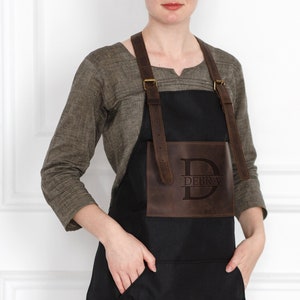 Avental de lona para mulher, Avental de lona com tiras de couro, Avental de mulher com bolsos, Avental de mulher personalizado, Avental de cozinha para mulher
