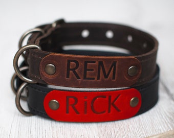タグ付き革製犬用首輪、手作り犬用首輪、男の子用小型犬用首輪、名前